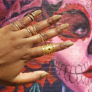 5 Piece Gold Engraved Midi Ring Set